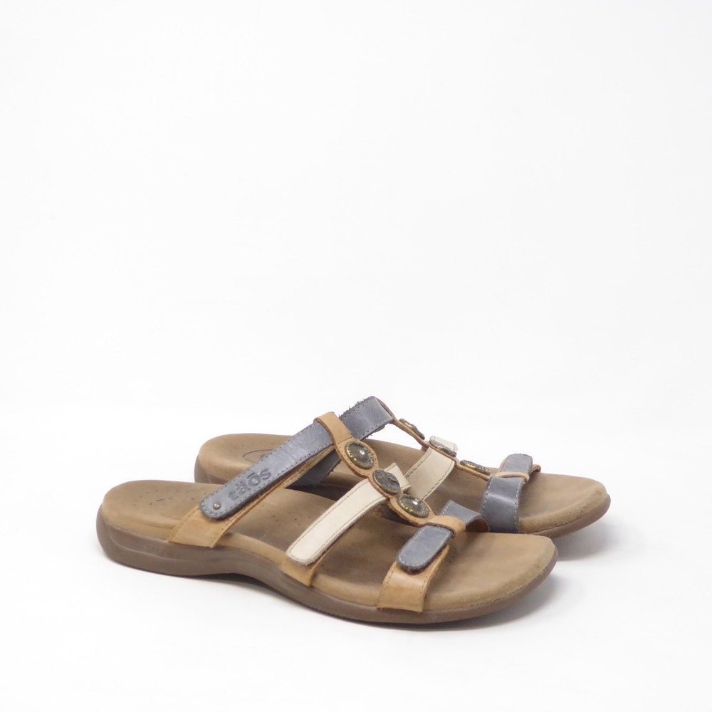 Taos Prize 4 Womens Sandals Brown Blue Leather Strappy Medallion 8